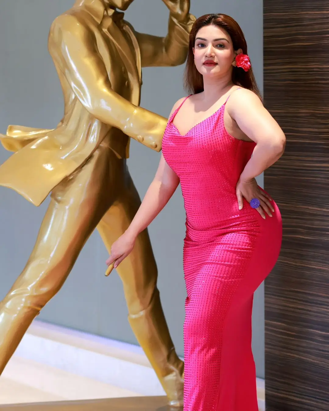 Honey Rose In Long Pink Gown